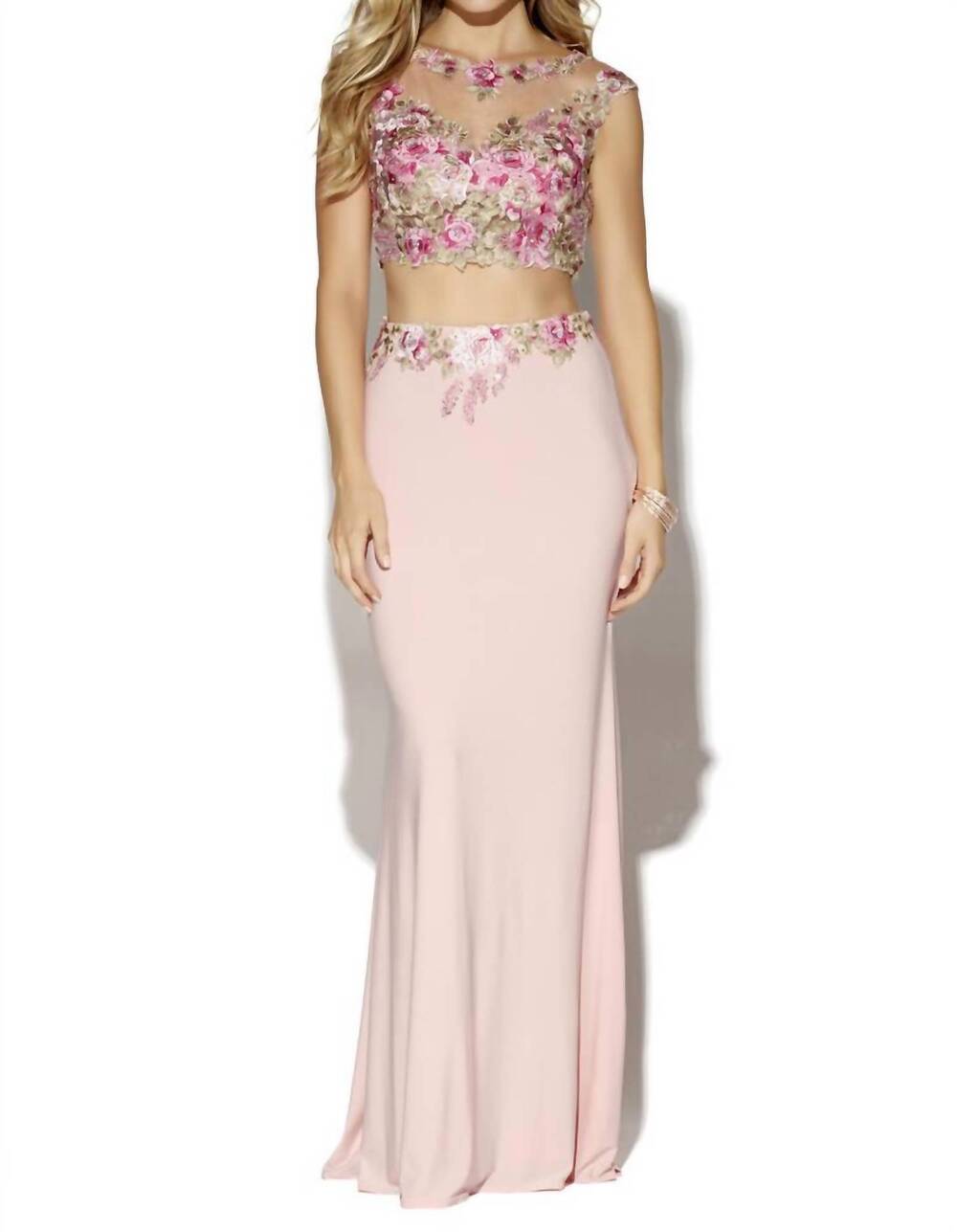 NEW JOSH & JAZZ floral embroidery jersey prom dress in pink